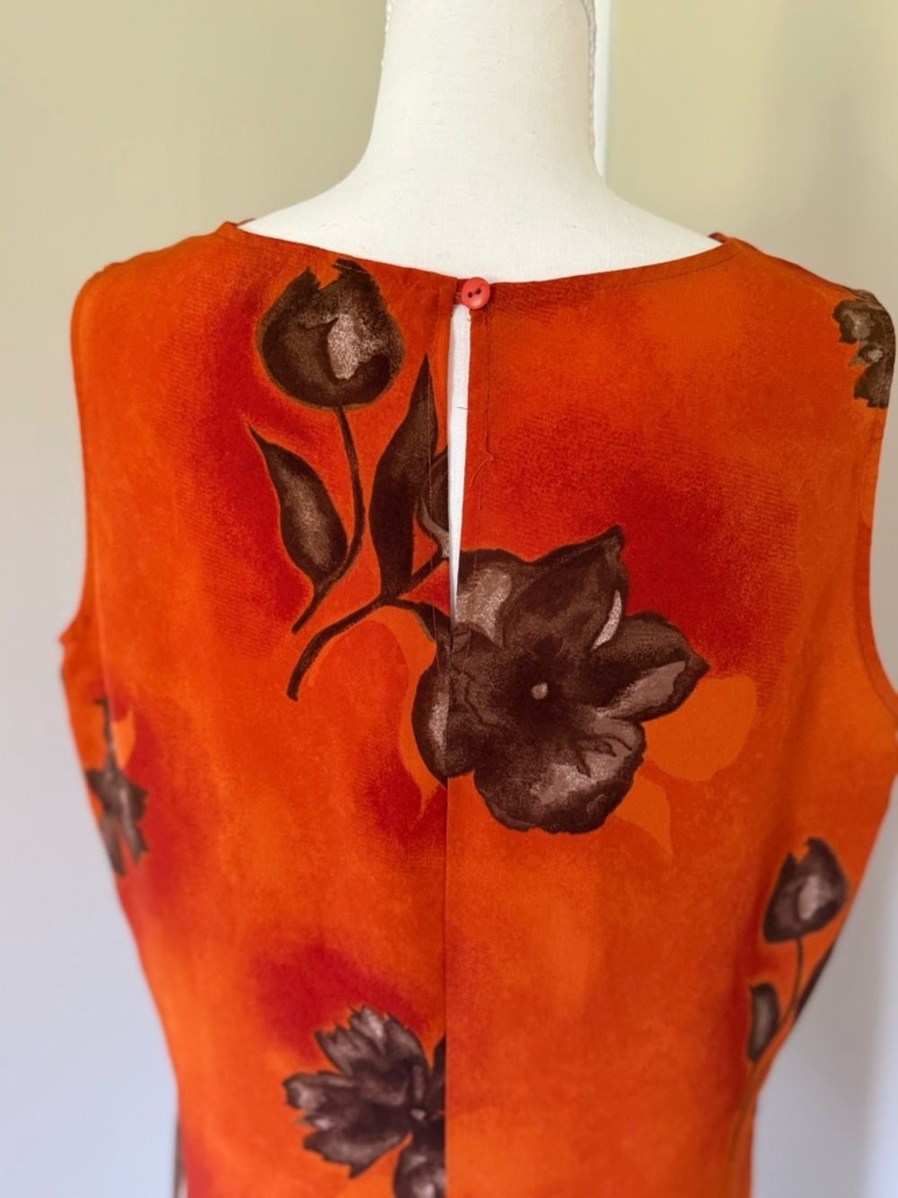 New York & Company Orange Brown Floral Mini Dress Button Slip Dress Vintage 14 - Picture 4 of 10
